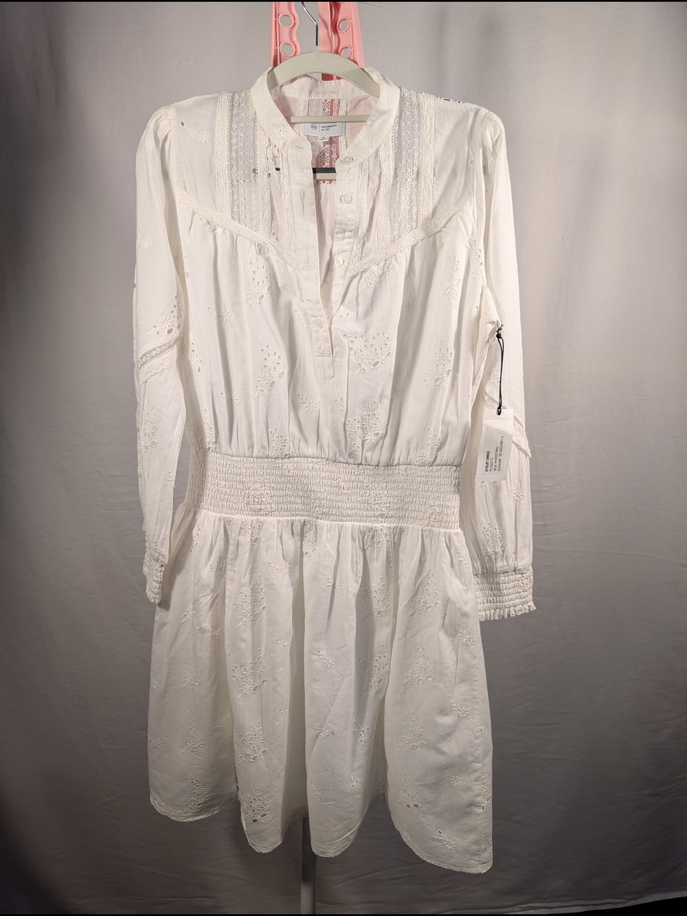 AG Adriano Goldschmied White Eyelet Lace Smocked Mini Dress NWT Small